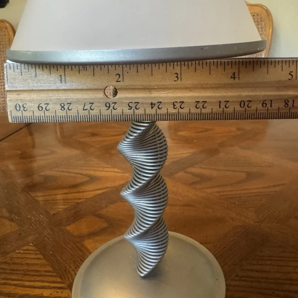 Silver Plated Candlestick Holder With Milk glass Shade Metal Wire Spiral Twist